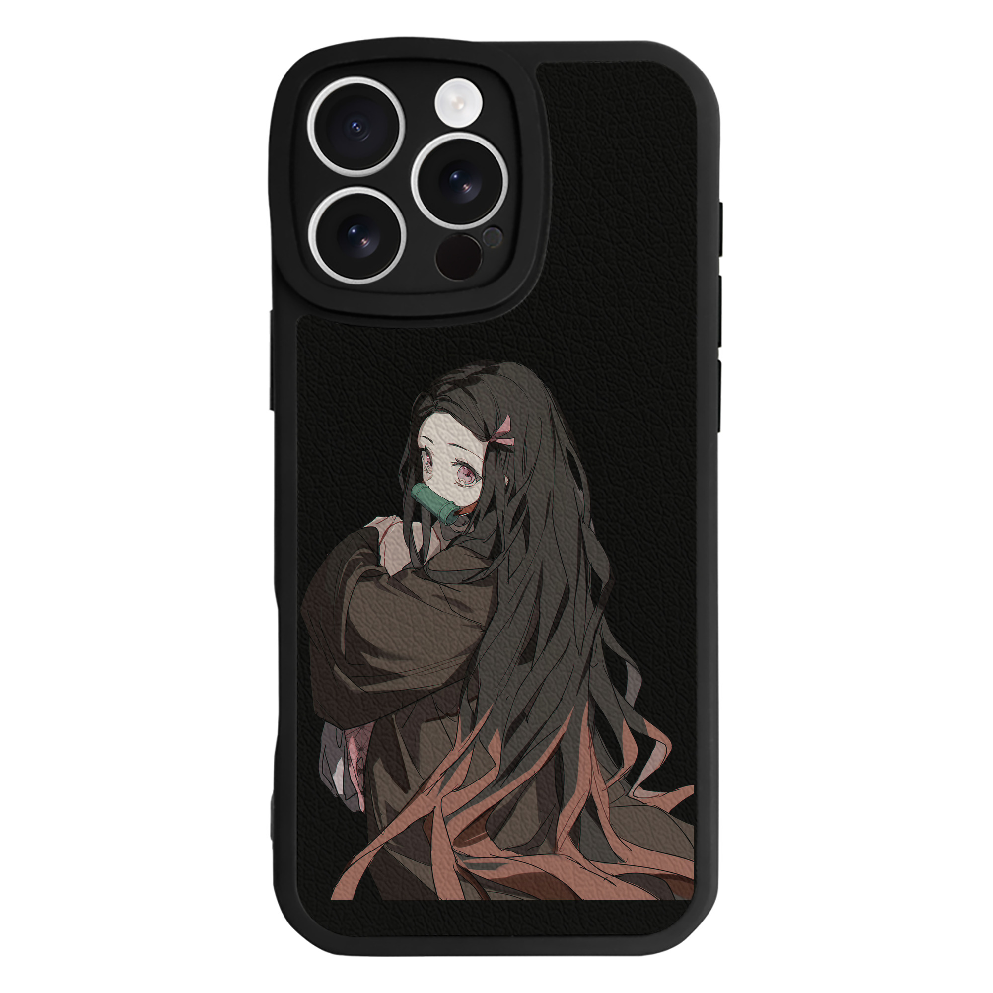 （画像用） 鬼滅の刃（きめつのやいば）竈門 禰󠄀豆子／かまど ねずこ Kamado Nezuko 【iPhone 16シリーズ対応】シリコンスマホケース（レザー調） 材質：シリコン